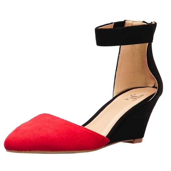 Kick Ass Red & Black Microsuede Ankle Strap Wedges NWT SZ 6.5 - Picture 12 of 16